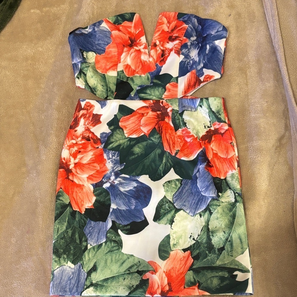 Forever 21 Floral Strapless Dress - Red, Blue, Green
